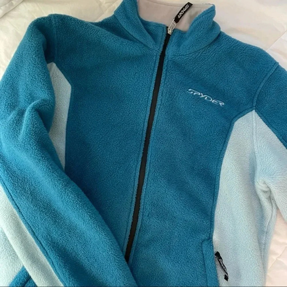Spyder Teal Light Blue Cozy Fleece Zip-up Ski Snow Winter Jacket X Large - Picture 11 of 11